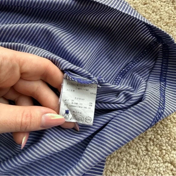 Men’s Crocodile Polo Shirt Size L Blue Striped Golf Casual Short Sleeve Pocket - Picture 3 of 8